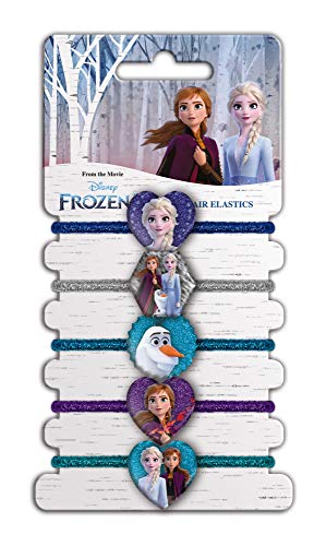 CRAZE Gomas Niña Frozen 2, 5 Tipos Coleteros Princesas Disney para Niñas, Accesorios Pelo Infantiles, Formas Corazones, Elásticas,...