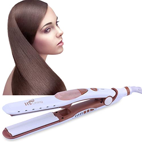 HS Onsing Plancha de pelo con vapor profesional,2 en 1 Plancha de Vapor y Rizador Pelo,efecto liso anti-encrespado, revestimiento en...