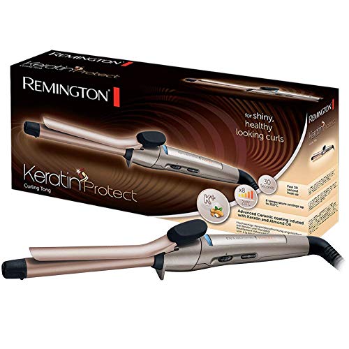 Remington Rizador de Pelo Keratin Protect - Pinza de 19 mm, Cerámica, Queratina y Aceite de Almendras, 8 Ajustes, Hasta 210 °C, Bronce -...